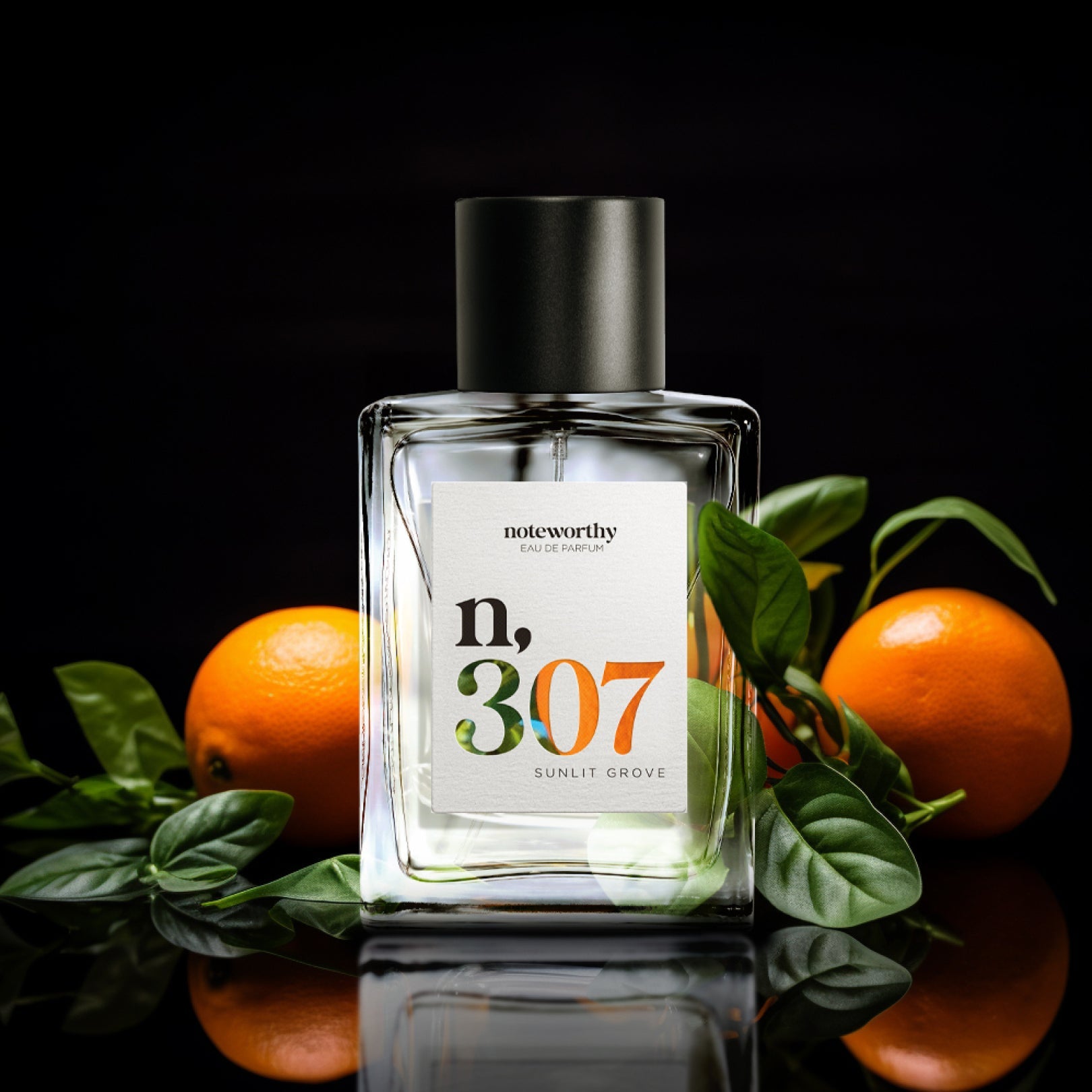 Mandarin, Woody Eau De Parfum n,307 in 100ml bottle, representing invigorating citrus and warm sandalwood notes