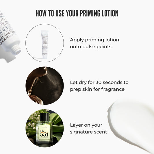 Applying Noteworthy Priming Lotion to extend fragrance wear time